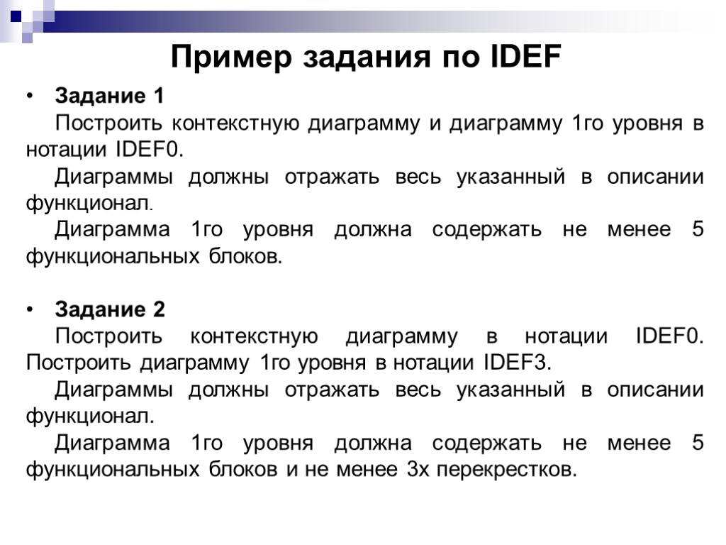 Пример задания по IDEF